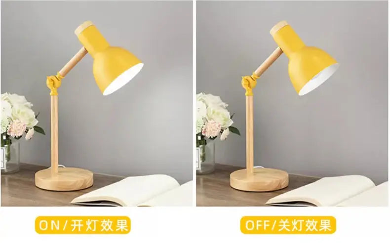 DecorBites™ Creative Nordic Table Lamp Wooden Art LED Turn Head Simple Bedside Desk Light/Eye Protection