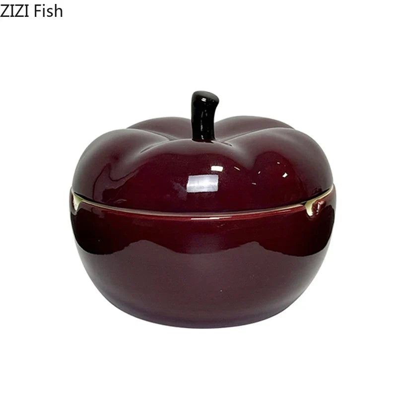 DecorBites™ Deep Red Ceramic Apple Ashtray for Home and Office Smoking Accessories