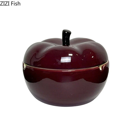 DecorBites™ Deep Red Ceramic Apple Ashtray for Home and Office Smoking Accessories
