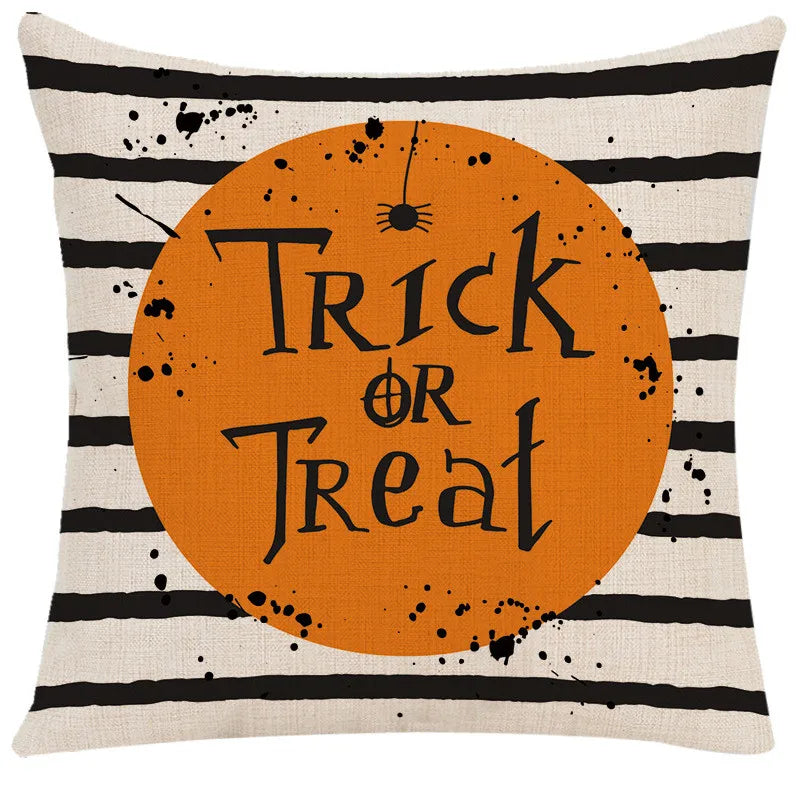 Funda de cojín de lino Decorbites™ de Halloween para la decoración del salón y el sofá - Truco o trato
