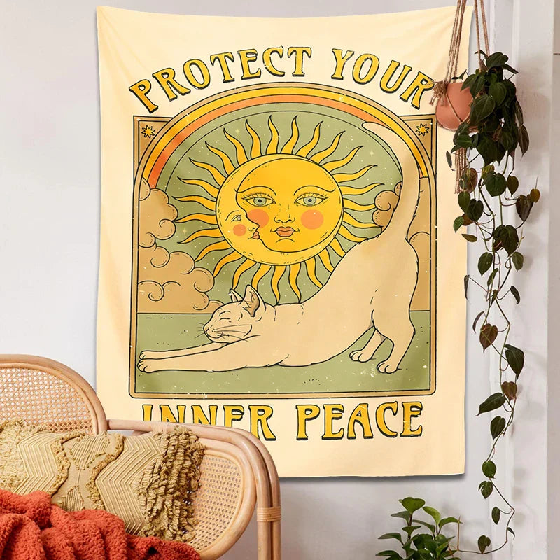 Decobites Sun Cat Tapestry Wall Hanging for Boho Home Decor