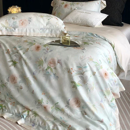 Decobites Rose Flower Print Bedding Set, Soft & Breathable, Duvet Cover, Bed Sheet, Pillowcases