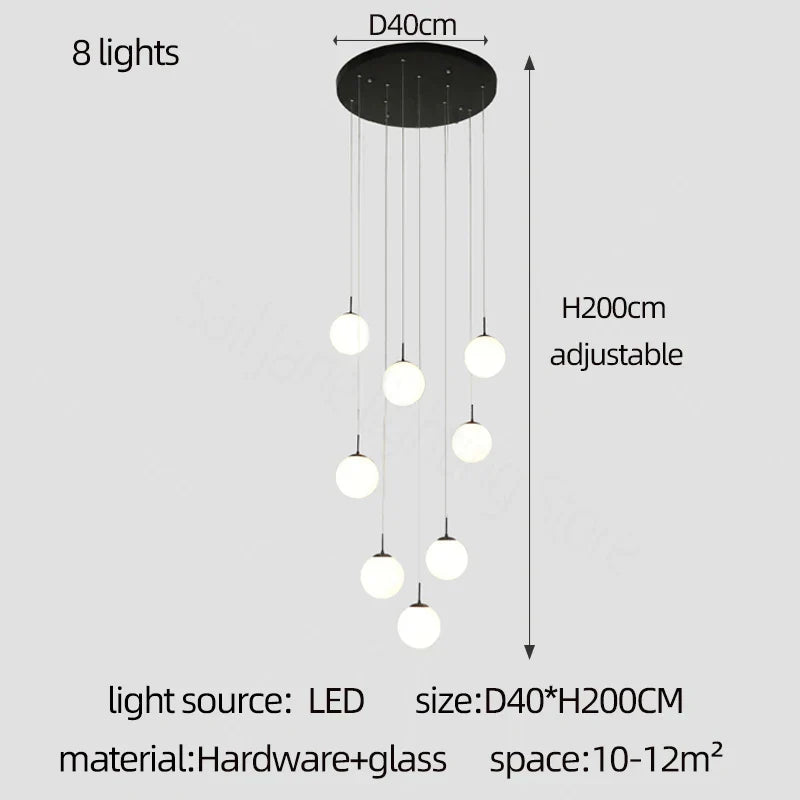 Lámpara de araña DecorBites™ con bolas de cristal color crema para áticos de villas dúplex, restaurantes y escaleras