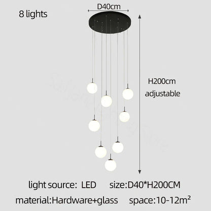 Lámpara de araña DecorBites™ con bolas de cristal color crema para áticos de villas dúplex, restaurantes y escaleras