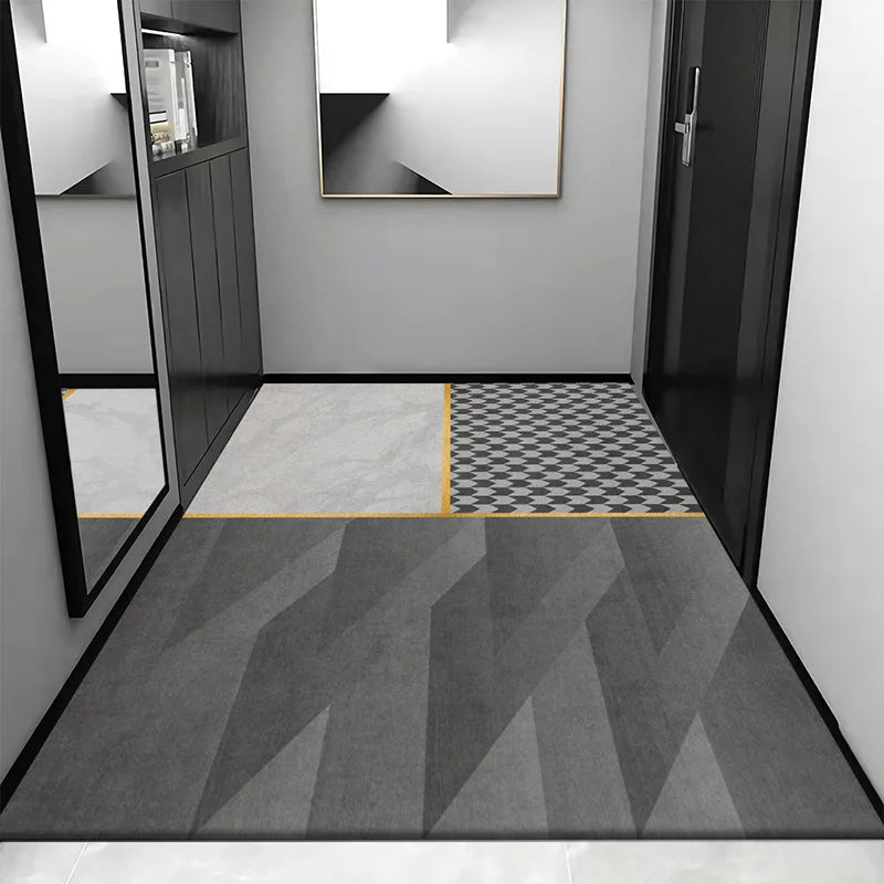 DecorBites™ Grey Crystal Velvet Entrance Rug - Luxe Absorbent, Anti-Slip, Easy-Clean Living Room Carpet