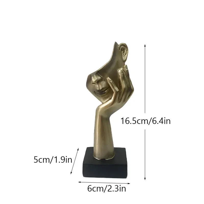 DecorBites™ Golden Abstract Mask Statue 16cm Art Figure Thinker for Home Office Decor