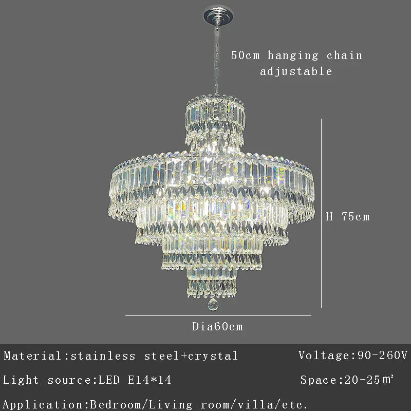 DecorBites™ Large Crystal Chandelier Chrome Hanging Lamp for Dining Room Decor