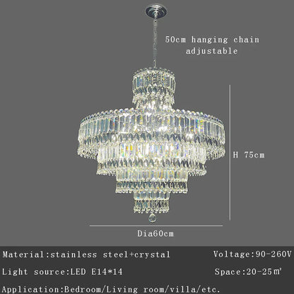 DecorBites™ Large Crystal Chandelier Chrome Hanging Lamp for Dining Room Decor