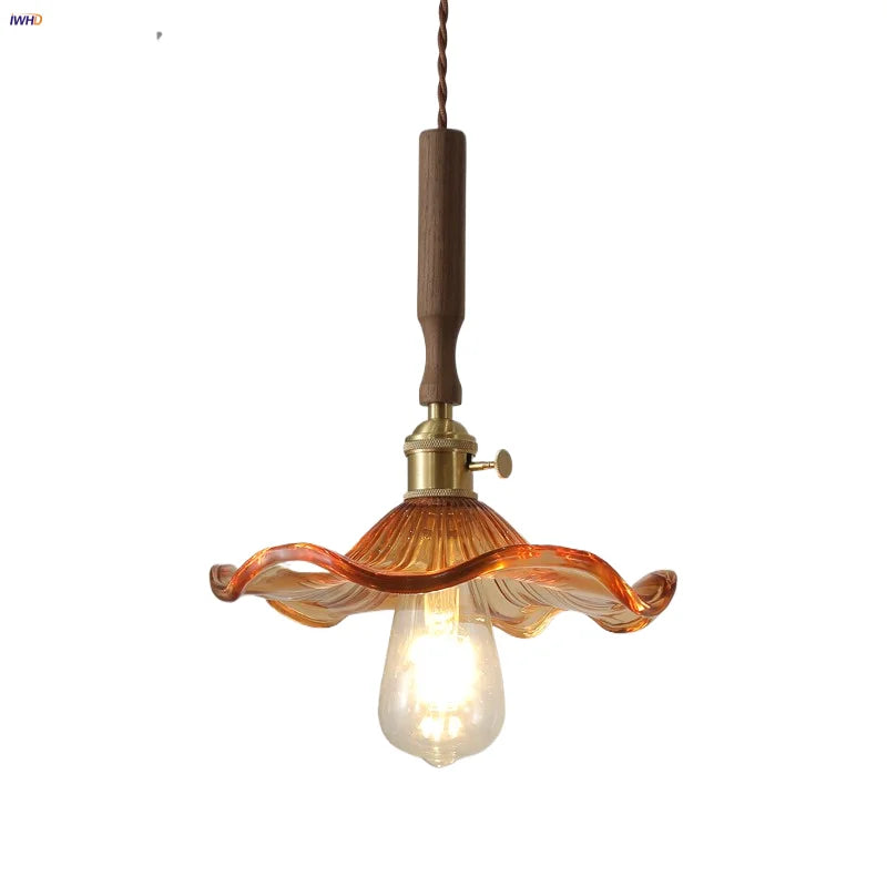 ديكوربايتس™ مصباح LED معلق من الزجاج الكهرماني، تصميم عصري شمالي، خشب الجوز، إضاءة غرفة الطعام والمعيشة