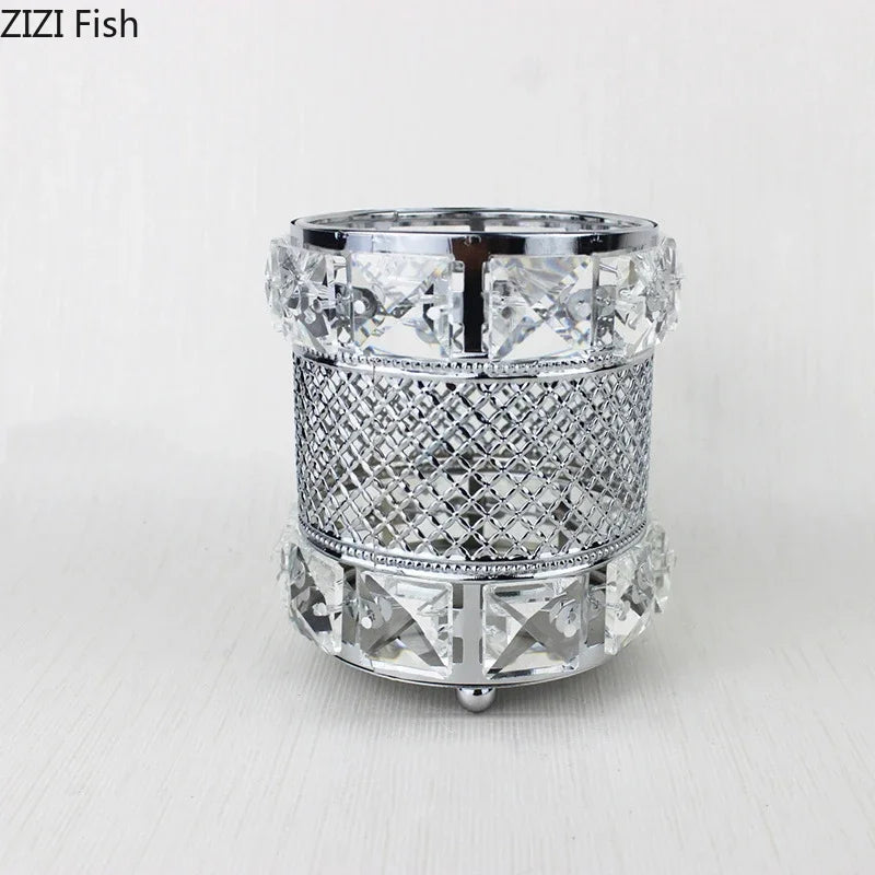 Tarro de cristal hueco chapado en oro DecorBites™: Elegante soporte para brochas de maquillaje y bolígrafos