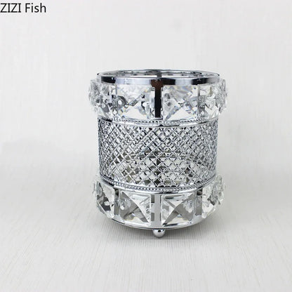 Tarro de cristal hueco chapado en oro DecorBites™: Elegante soporte para brochas de maquillaje y bolígrafos