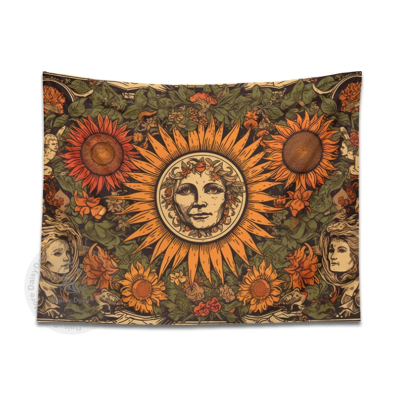 Sunflower Tapestry Wall Hanging Retro Bohemian Floral Decor Cloth by Decobites