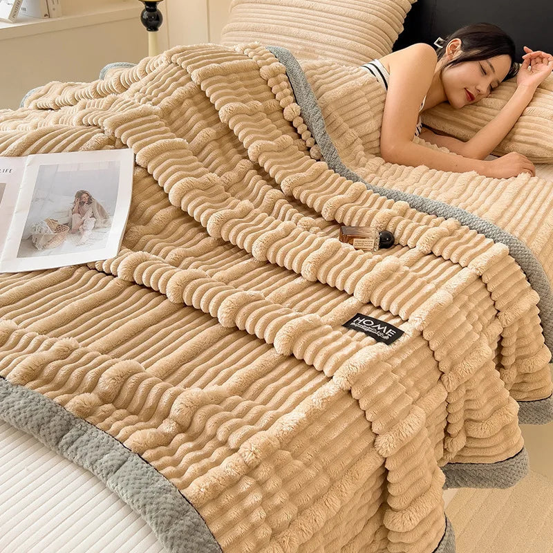 Manta de peluche DecorBites™ Cozy Faux Rabbit, estilo nórdico, gruesa y cálida, chal para siesta supersuave