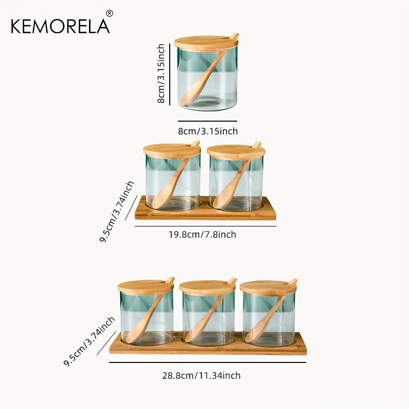 DecorBites™ Glass Spice Jar Set with Bamboo Lid - 2/3PCS Round Mouth Seasoning Organizer