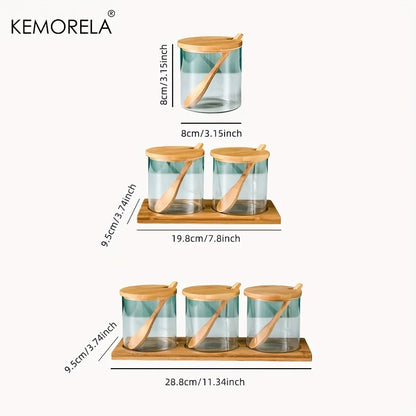 DecorBites™ Glass Spice Jar Set with Bamboo Lid - 2/3PCS Round Mouth Seasoning Organizer