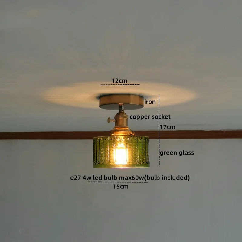 DecorBites™ Green Glass LED Ceiling Lamp for Home Living Room and Hallway Lighting