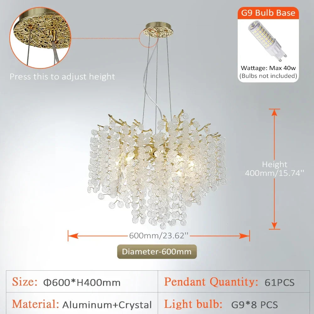 Lámpara de araña de cristal DecorBites™ Golden Money Tree para una decoración elegante del hogar
