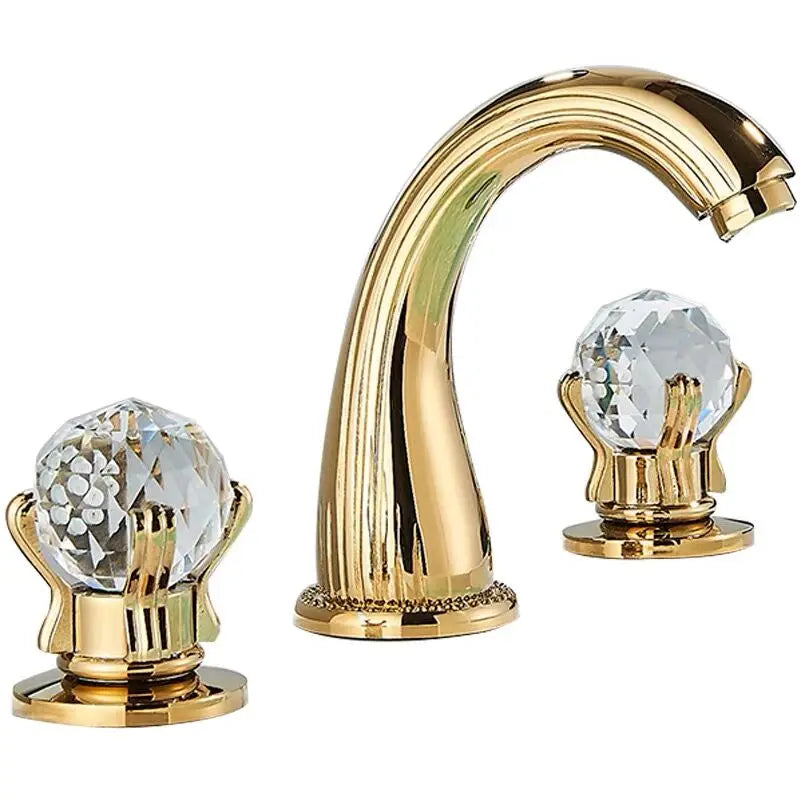DecorBites™ Gold Crystal Handle Basin Faucet, 3 Hole Widespread Bathroom Sink Tap
