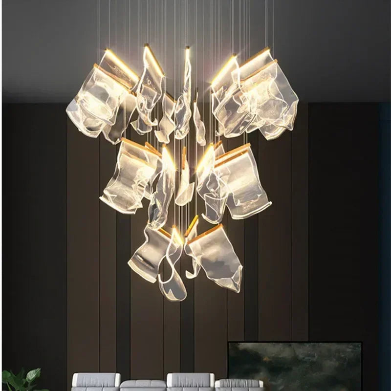 DecorBites™ Acrylic Leaf Chandelier LED Light Dimmable Luxury Pendant for Home Decor