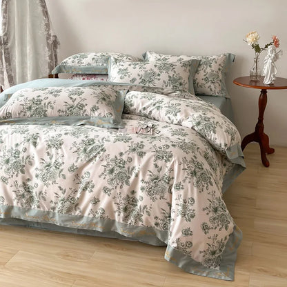 DecorBites™ Cotton Wide Edge Bedding Sets with Embroidered Comforter Kit for Four Seasons