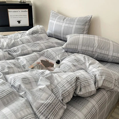 طقم أغطية سرير قطنية شبكية من DecorBites™ - طقم ملاءة سرير ناعمة وأنيقة، وغطاء لحاف