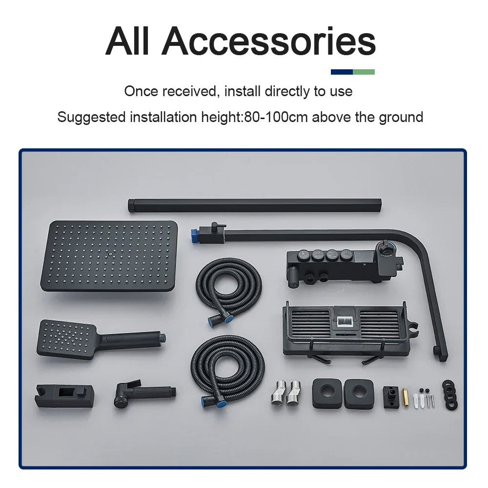 DecorBites™ Black 4-Way Digital Shower System with Rainfall Head and Bidet