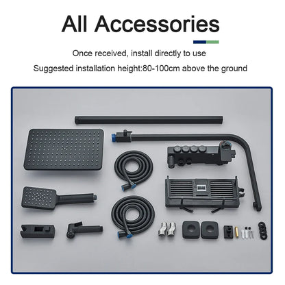 DecorBites™ Black 4-Way Digital Shower System with Rainfall Head and Bidet