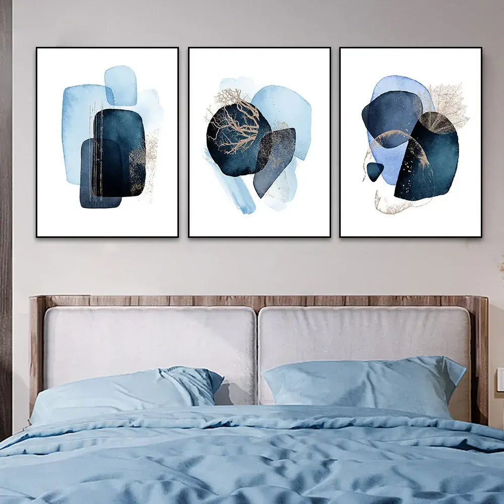 DecorBites™ Navy Blue Geometric Wall Art Set