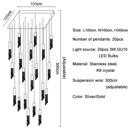 DecorBites™ Crystal Staircase Chandelier: Modern LED Lighting for Living Room, Hall, or Loft