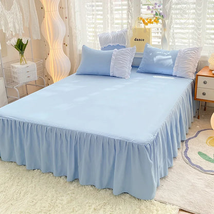 DecorBites™ Lace Trim Bedding Set Queen/King Size Comforter Sets Solid Color Bed Skirt