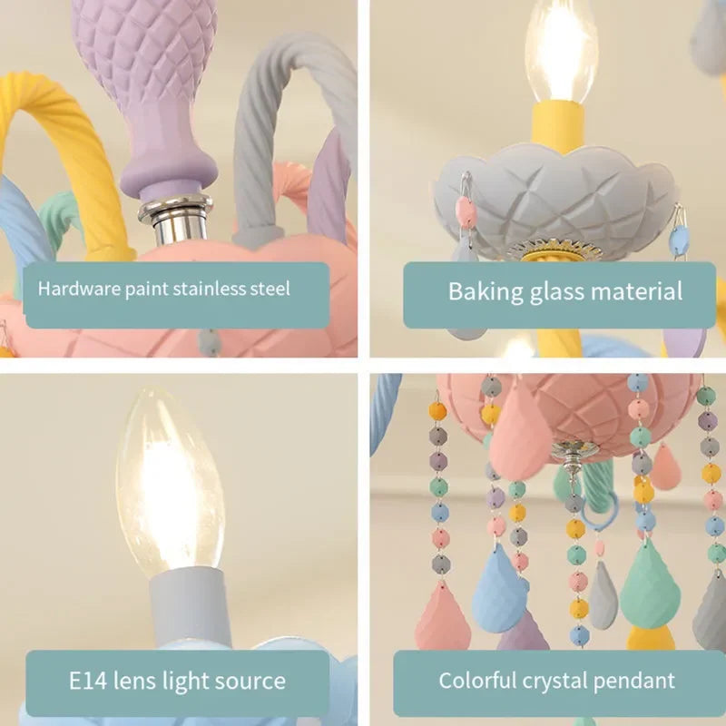 DecorBites™ Crystal Chandelier Kids Bedroom Rainbow Candle Light Fixture