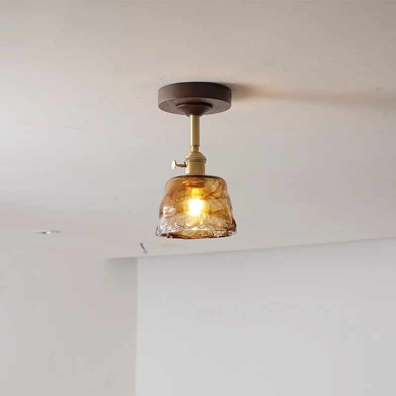 DecorBites™ Amber Glass Copper LED Ceiling Light Fixture for Modern Home Decor