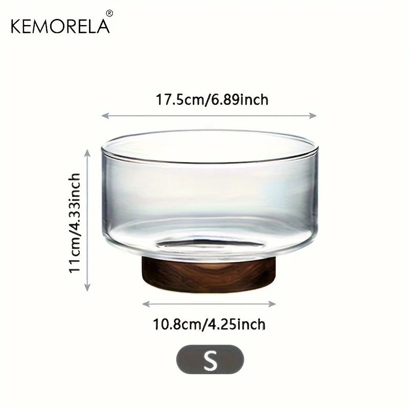 Frutero de vidrio creativo DecorBites™ con base de madera: ensaladera grande para aperitivos, palomitas de maíz, frutos secos y más.