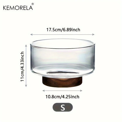 Frutero de vidrio creativo DecorBites™ con base de madera: ensaladera grande para aperitivos, palomitas de maíz, frutos secos y más.