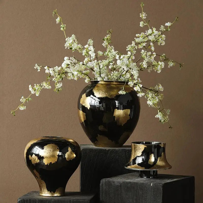 DecorBites™ Gold Foil Ceramic Vase for Flower Arrangement and Home Decoration