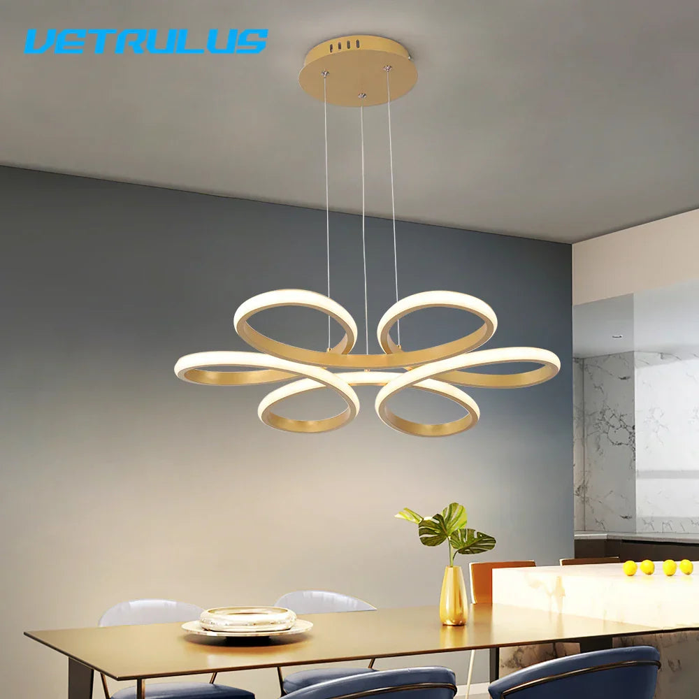 DecorBites™ Gold Flower Acrylic Pendant Chandelier - Modern LED Ceiling Light