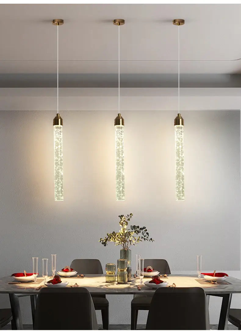 DecorBites™ Modern Crystal Pendant Light with Gold Fixtures - Home Decor