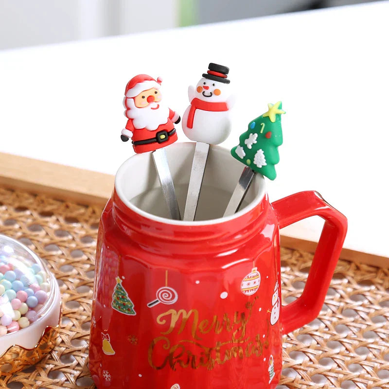 DecorBites™ Christmas Planet Ceramic Mug with Lid, Spoon - Xmas Gift Cofee Cup