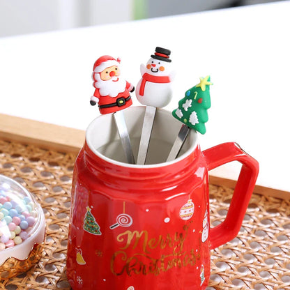DecorBites™ Christmas Planet Ceramic Mug with Lid, Spoon - Xmas Gift Cofee Cup