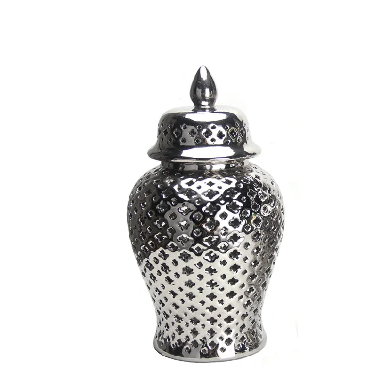 DecorBites™ Golden Ceramic Ginger Jar Home Decor Vase Pot Flower Arrangement Storage Jar