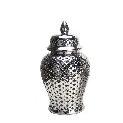 DecorBites™ Golden Ceramic Ginger Jar Home Decor Vase Pot Flower Arrangement Storage Jar