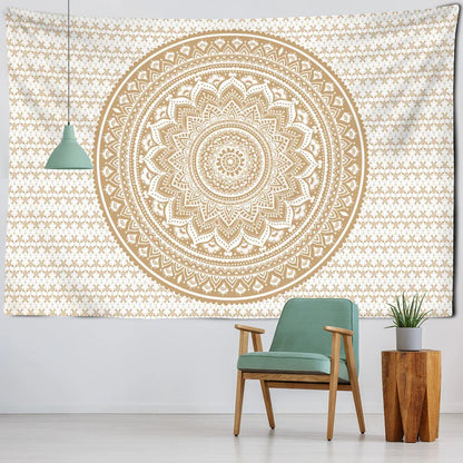 Decobites Light Yellow Mandala Tapestry: Abstract Flowers Psychedelic Art for Home Décor