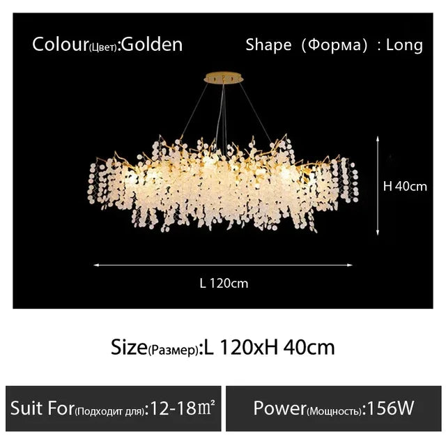 Gold Glass Pendant Chandelier Round L160cm