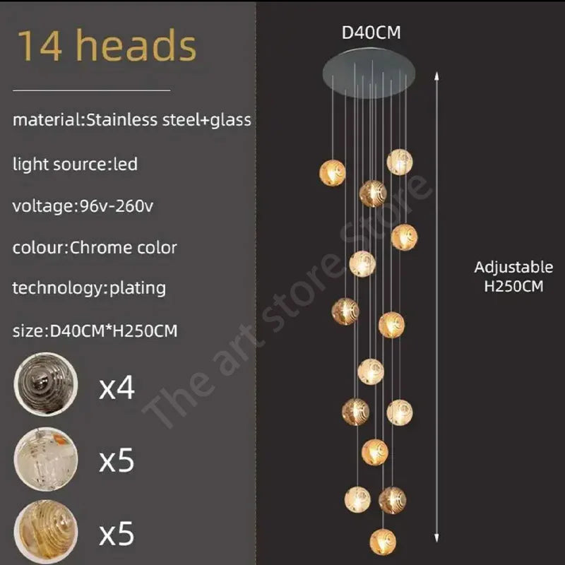 Lámpara de techo espiral de cristal DecorBites™ para una decoración moderna de sala de estar y cocina.