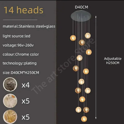 Lámpara de techo espiral de cristal DecorBites™ para una decoración moderna de sala de estar y cocina.