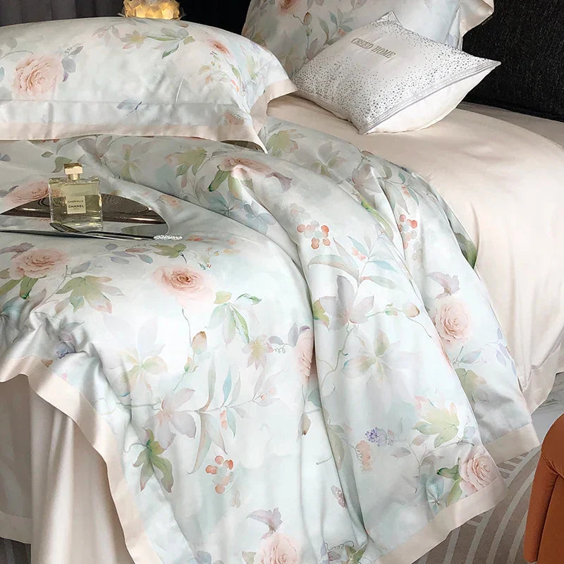 Decobites Rose Flower Print Bedding Set, Soft & Breathable, Duvet Cover, Bed Sheet, Pillowcases