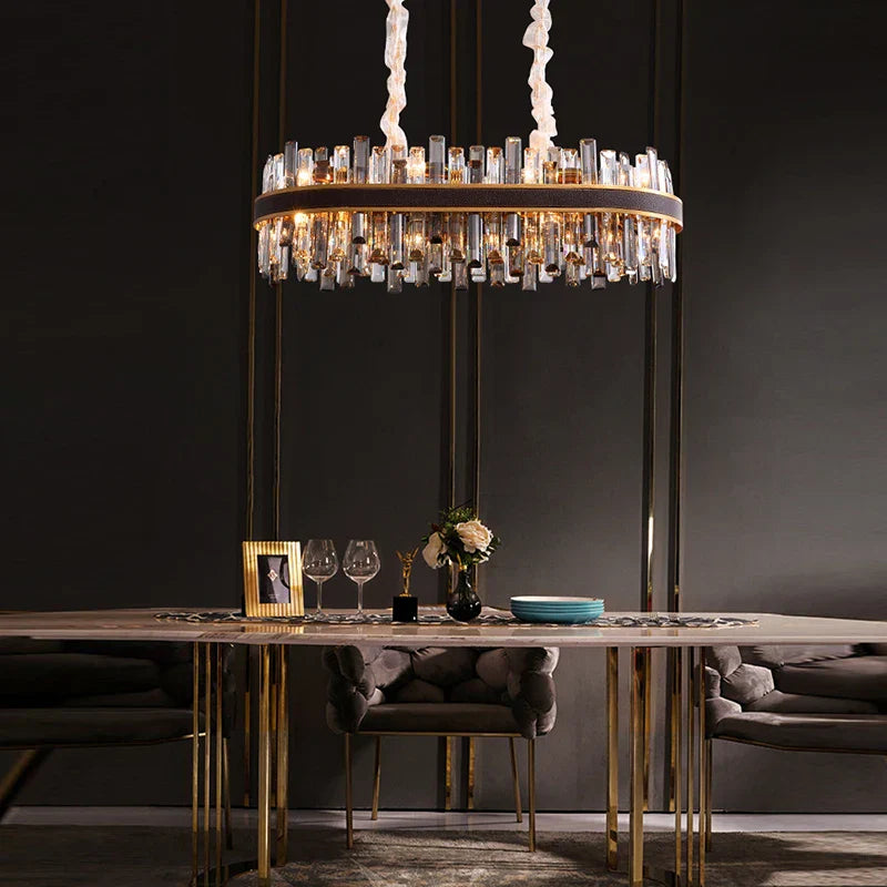 DecorBites™ Crystal Leather Chandelier | Modern LED Lustres for Living Room & Dining Room