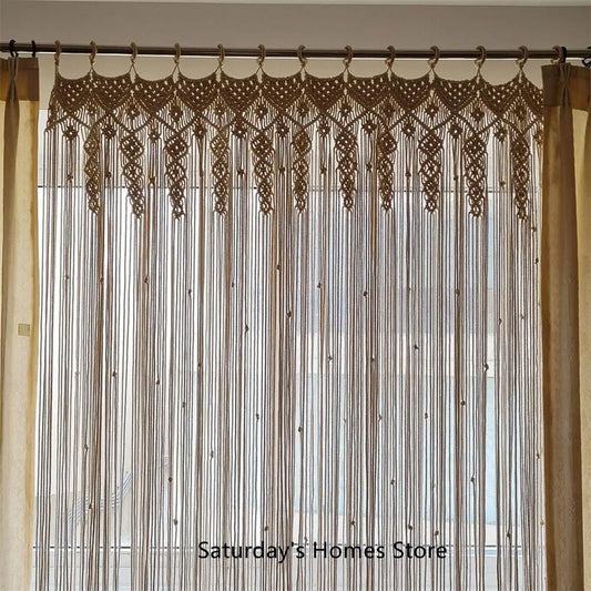 Bohemia Macrame Cotton Door Curtain Tapestry Hand Woven Blocking Curtain - Decobites