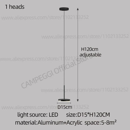 DecorBites™ Golden Black LED Long Chandelier for Home, Restaurant, and Cafe