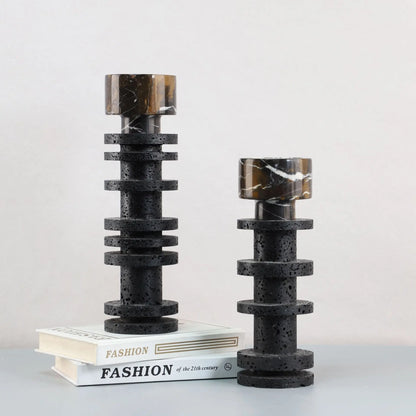 حامل شموع من الرخام الأسود من DecorBites™ لقطع مركزية أنيقة للطاولة